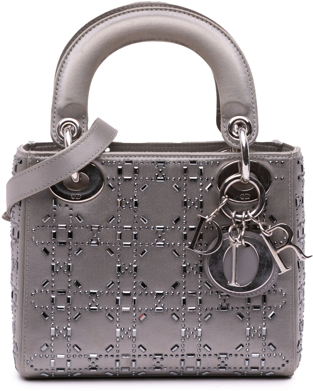 Dior Mini Satin Cannage Strass Crystal Embellished Lady Dior Grijs