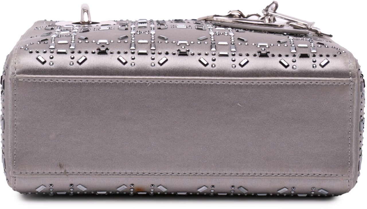 Dior Mini Satin Cannage Strass Crystal Embellished Lady Dior Grijs