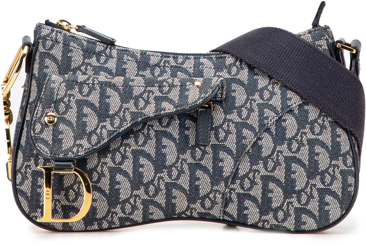 Dior Diorissimo Trotter Canvas Double Saddle Crossbody Blauw