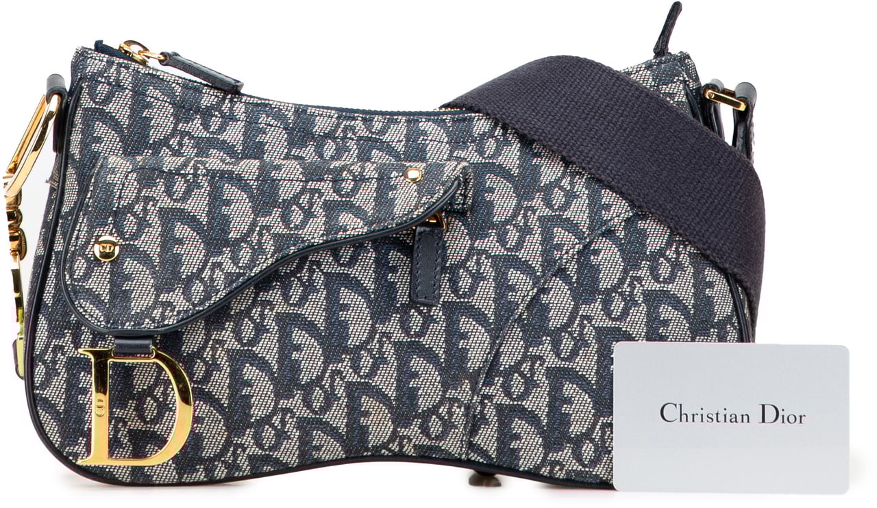 Dior Diorissimo Trotter Canvas Double Saddle Crossbody Blauw