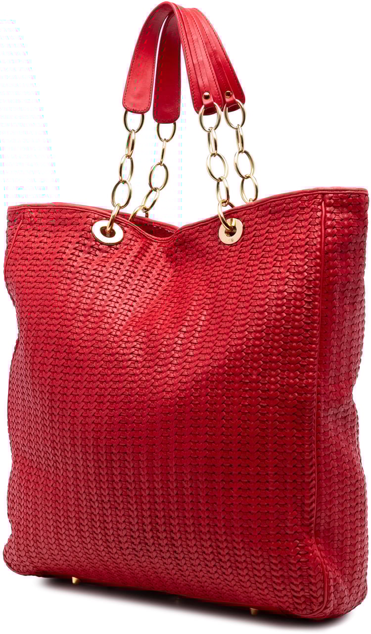Dior Large Woven Lambskin Lady Dior Soft Shopping Tote Rood