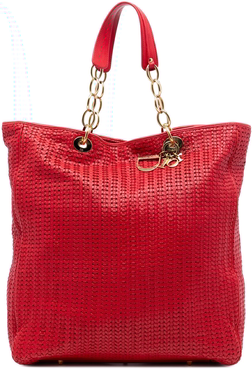 Dior Large Woven Lambskin Lady Dior Soft Shopping Tote Rood