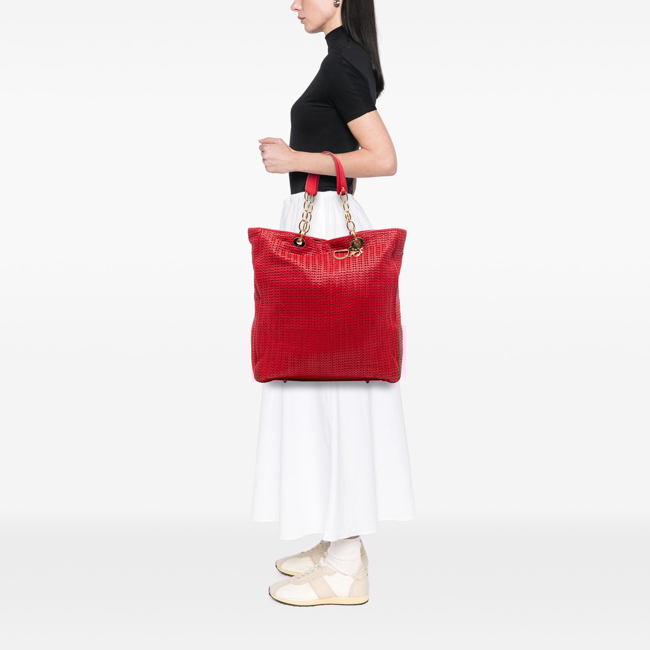 Dior Large Woven Lambskin Lady Dior Soft Shopping Tote Rood