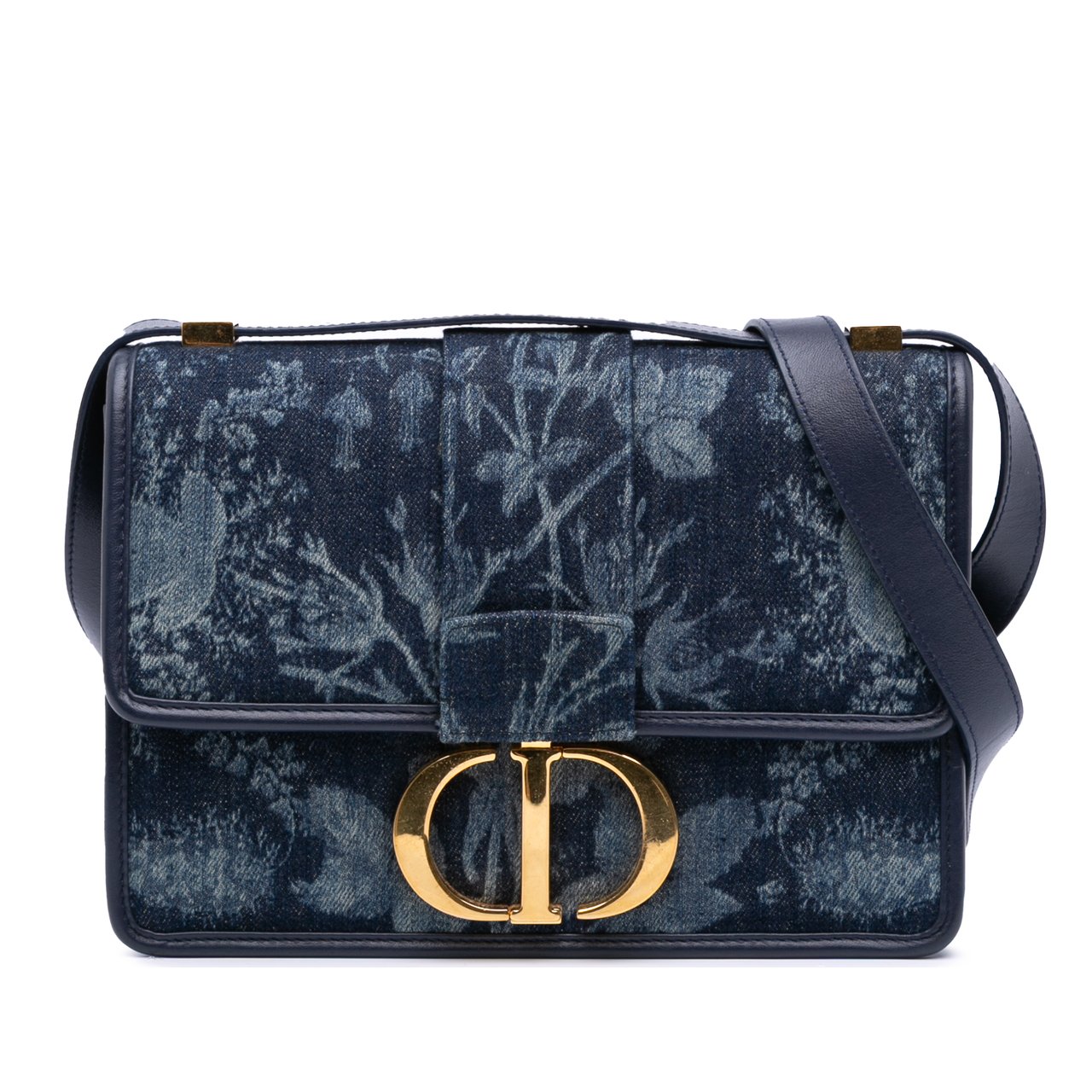 Dior Printed Denim Flowers 30 Montaigne Flap Blauw