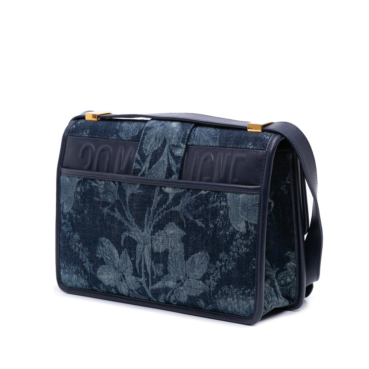 Dior Printed Denim Flowers 30 Montaigne Flap Blauw
