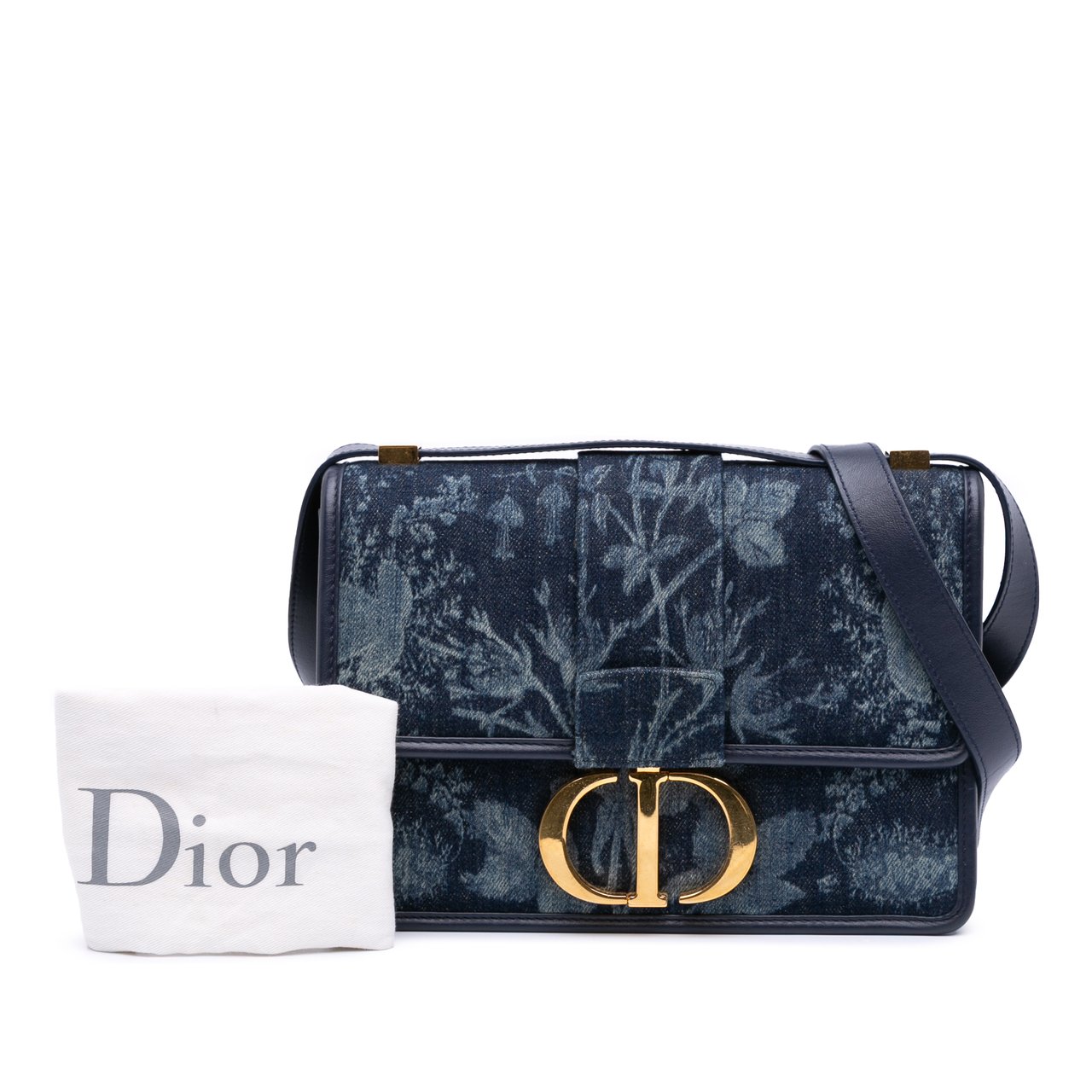 Dior Printed Denim Flowers 30 Montaigne Flap Blauw