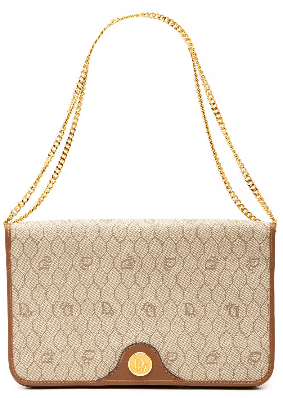 Dior Honeycomb Coated Canvas Chain Shoulder Bag Bruin