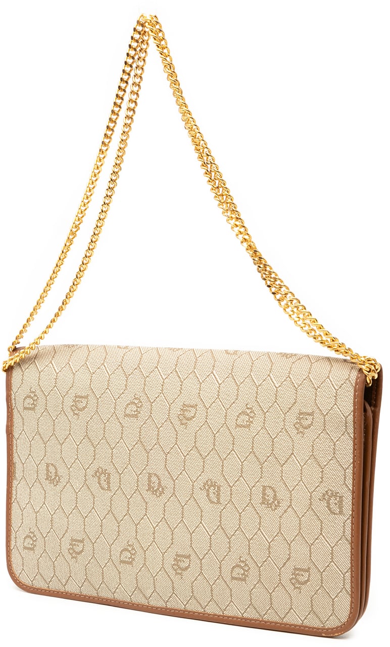 Dior Honeycomb Coated Canvas Chain Shoulder Bag Bruin