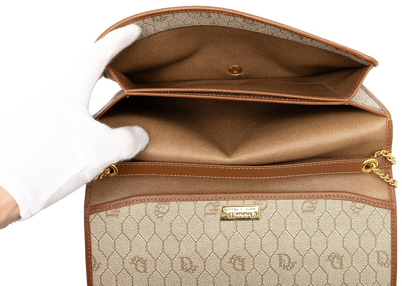 Dior Honeycomb Coated Canvas Chain Shoulder Bag Bruin