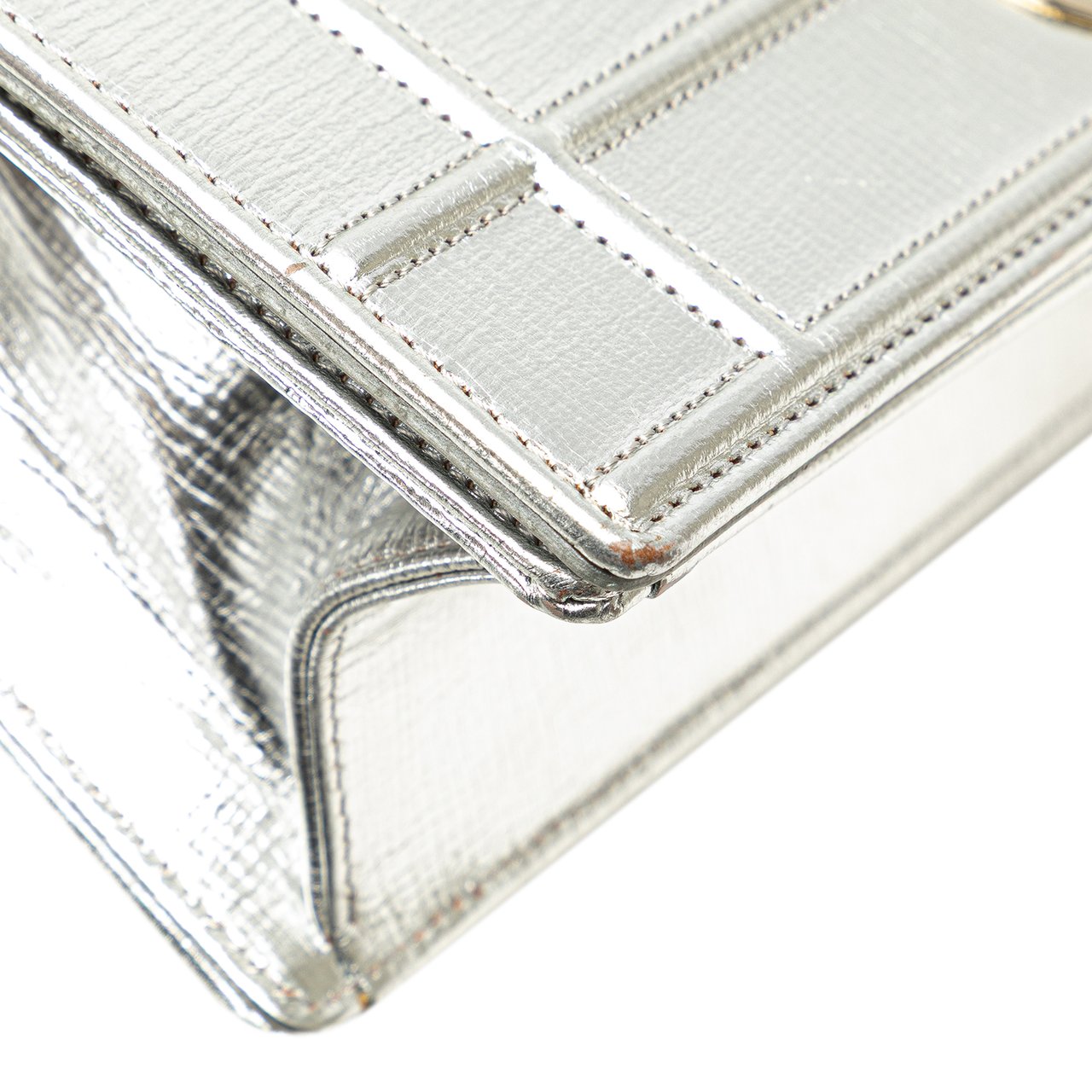 Dior Small Metallic Grained Calfskin Diorama Flap Zilver