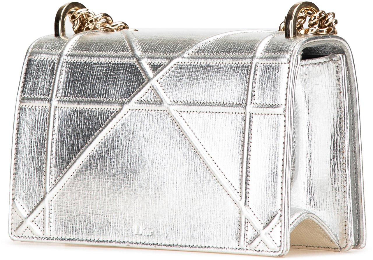 Dior Small Metallic Grained Calfskin Diorama Flap Zilver