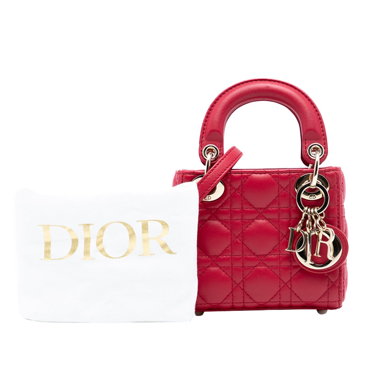 Dior Micro Lambskin Cannage Lady Dior Rood