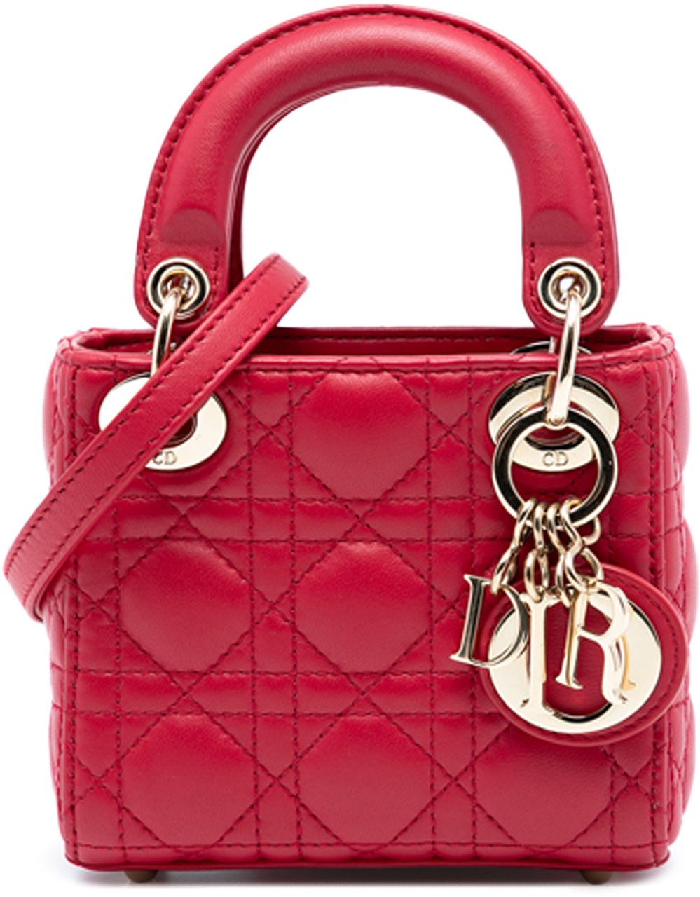 Dior Micro Lambskin Cannage Lady Dior Rood