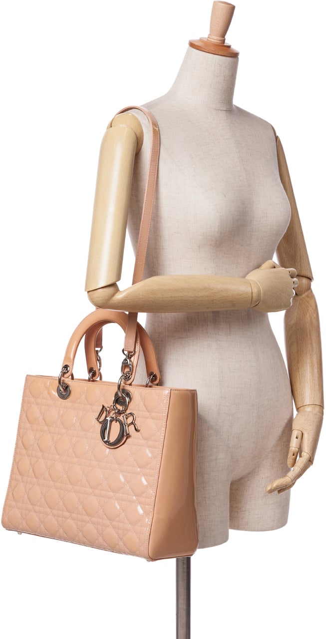Dior Large Patent Cannage Lady Dior Bruin