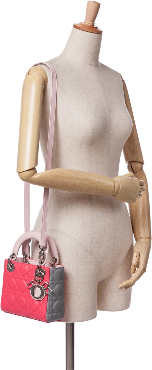 Dior Mini Tricolor Lambskin Cannage Lady Dior Roze