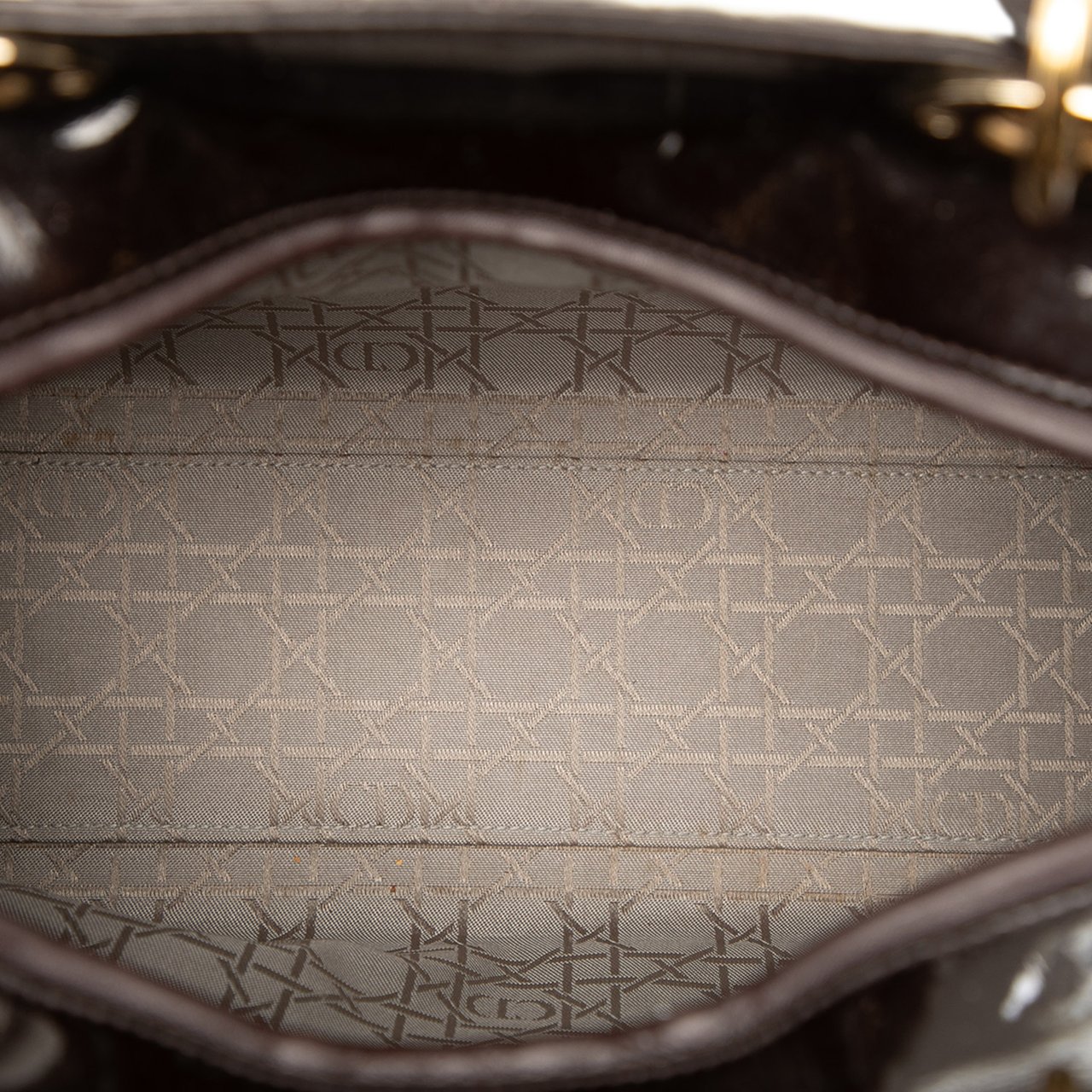 Dior Large Patent Cannage Lady Dior Bruin