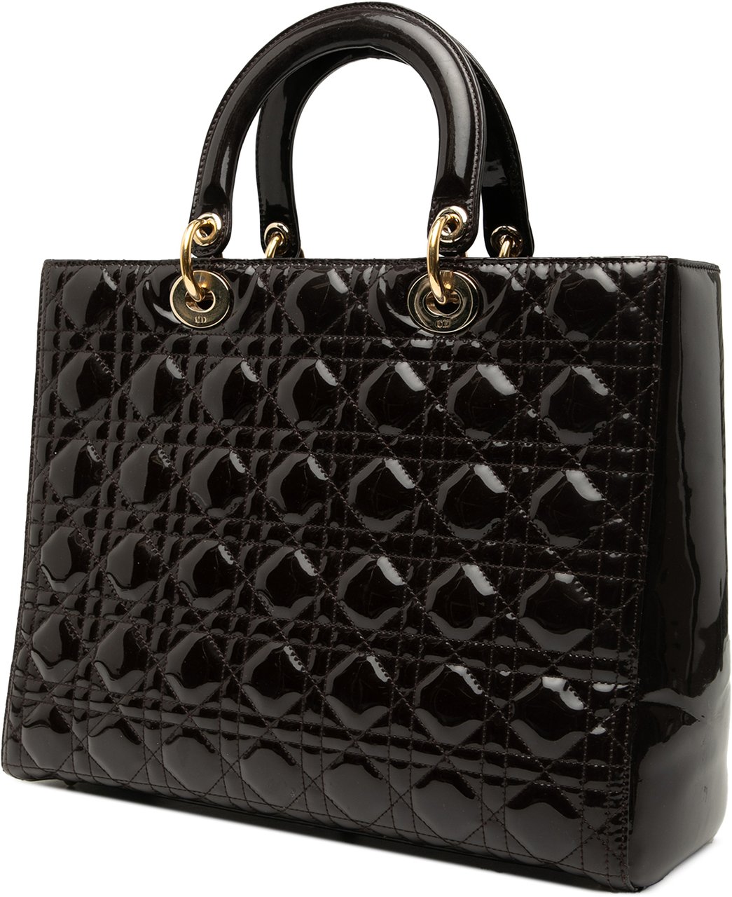 Dior Large Patent Cannage Lady Dior Bruin