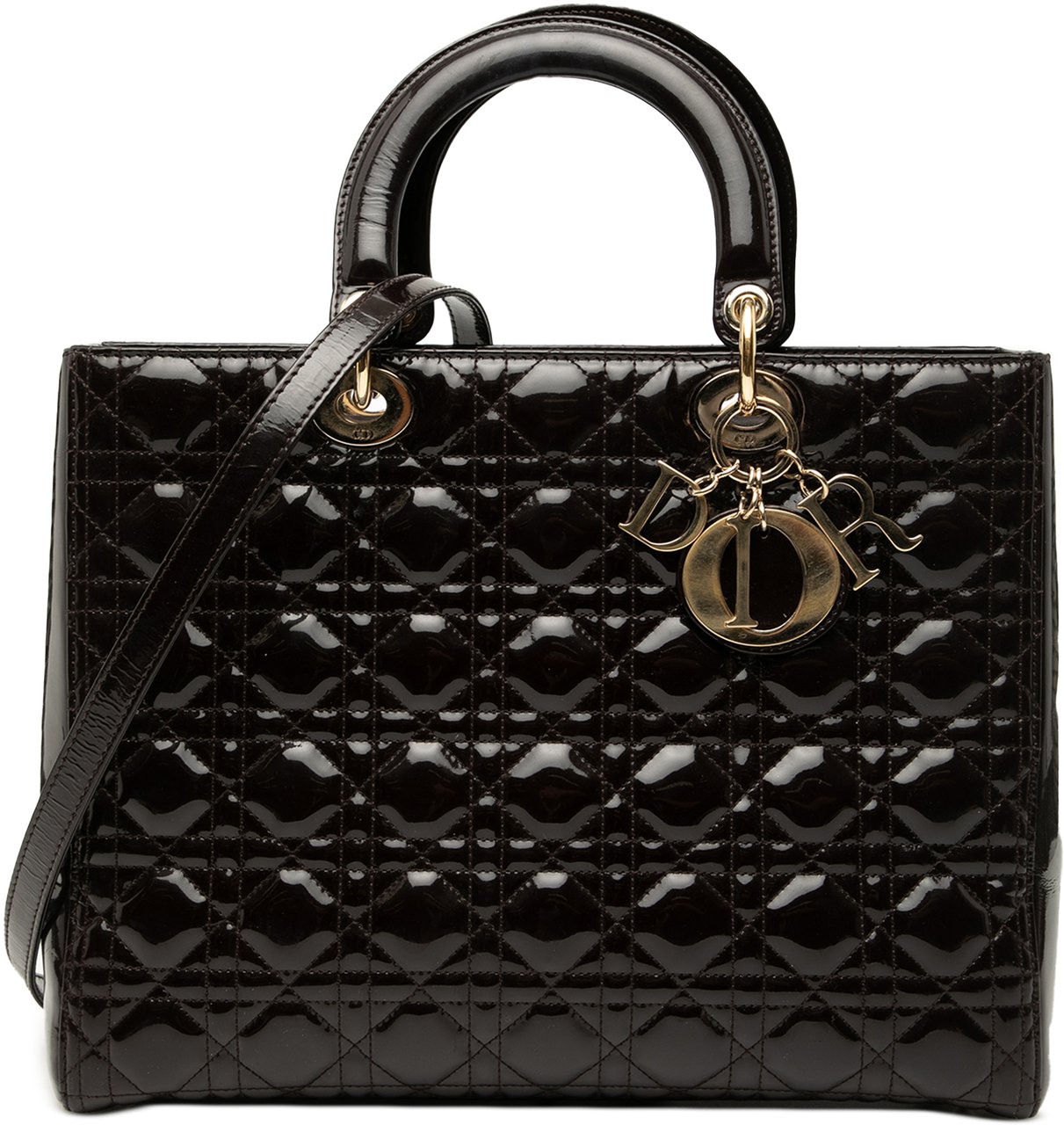 Dior Large Patent Cannage Lady Dior Bruin