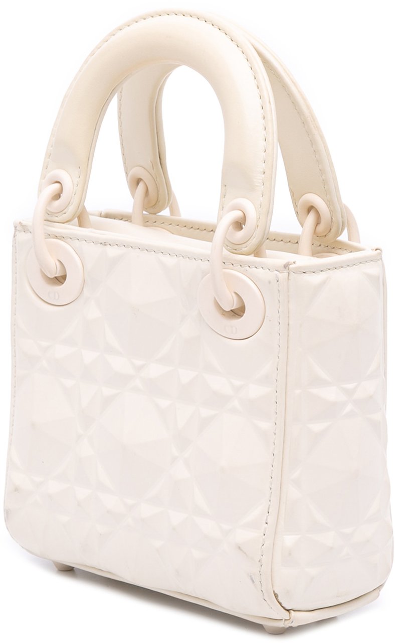 Dior Micro Ultra Matte Calfskin Cannage Diamond Motif Lady Dior Wit