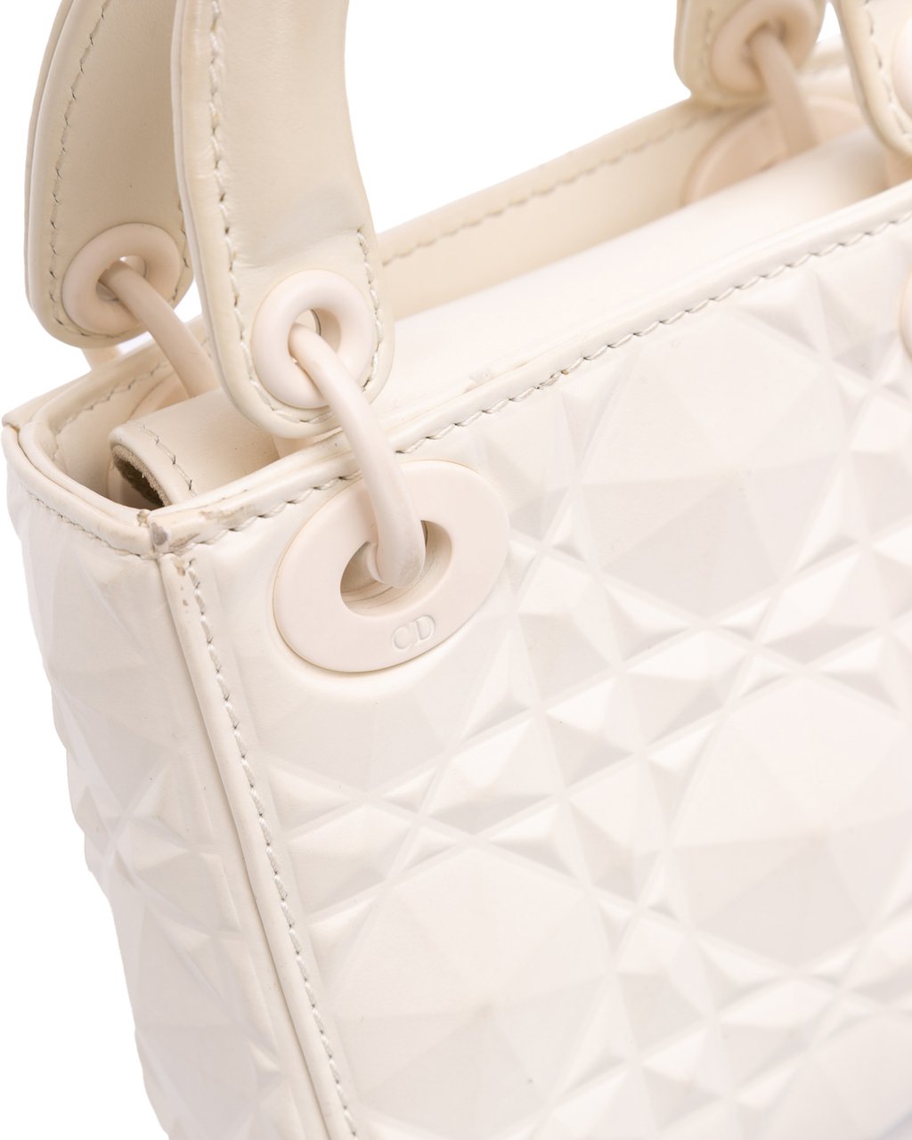 Dior Micro Ultra Matte Calfskin Cannage Diamond Motif Lady Dior Wit