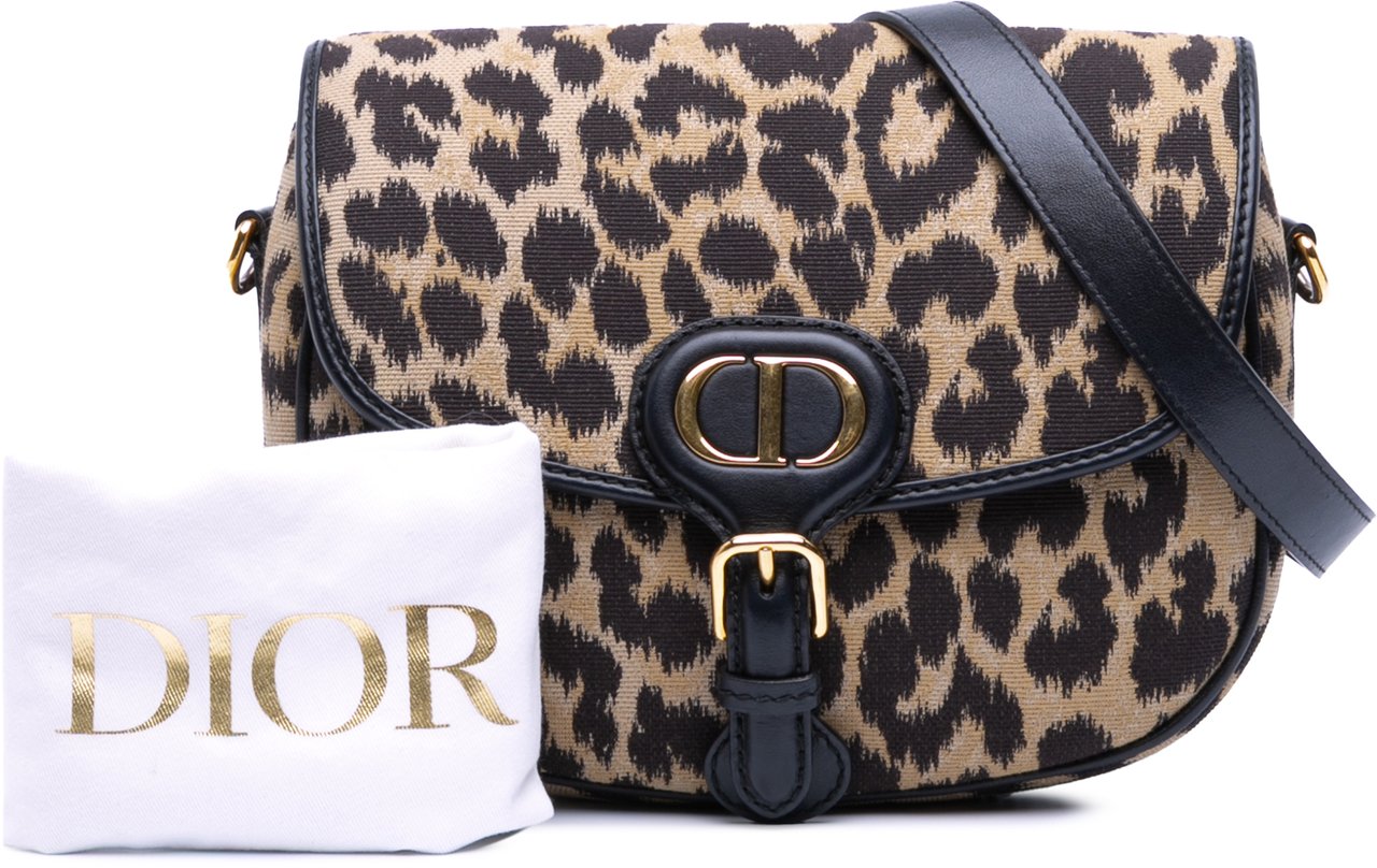 Dior Mizza Medium Embroidered Canvas Leopard Bobby Crossbody Bruin