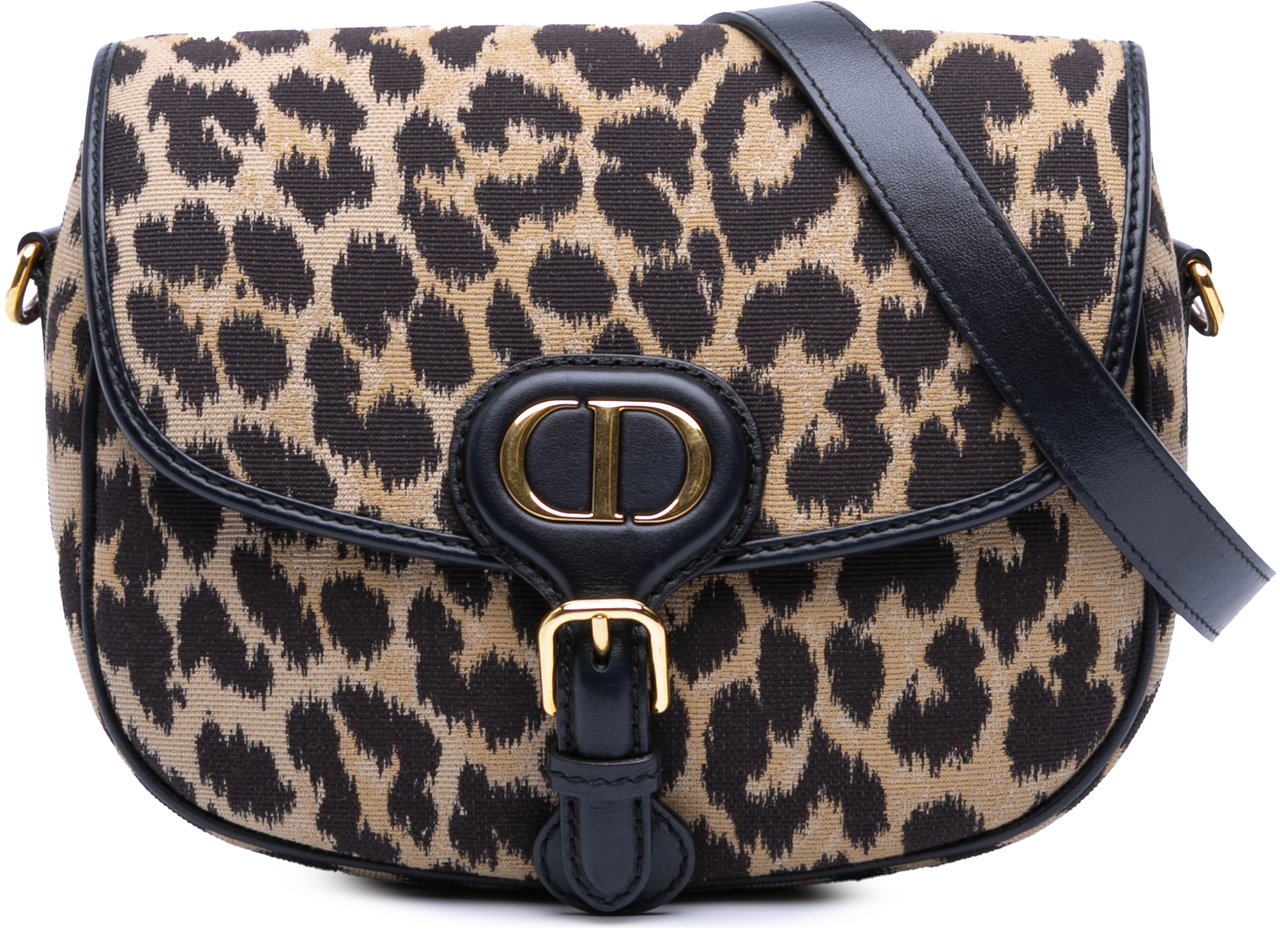 Dior Mizza Medium Embroidered Canvas Leopard Bobby Crossbody Bruin