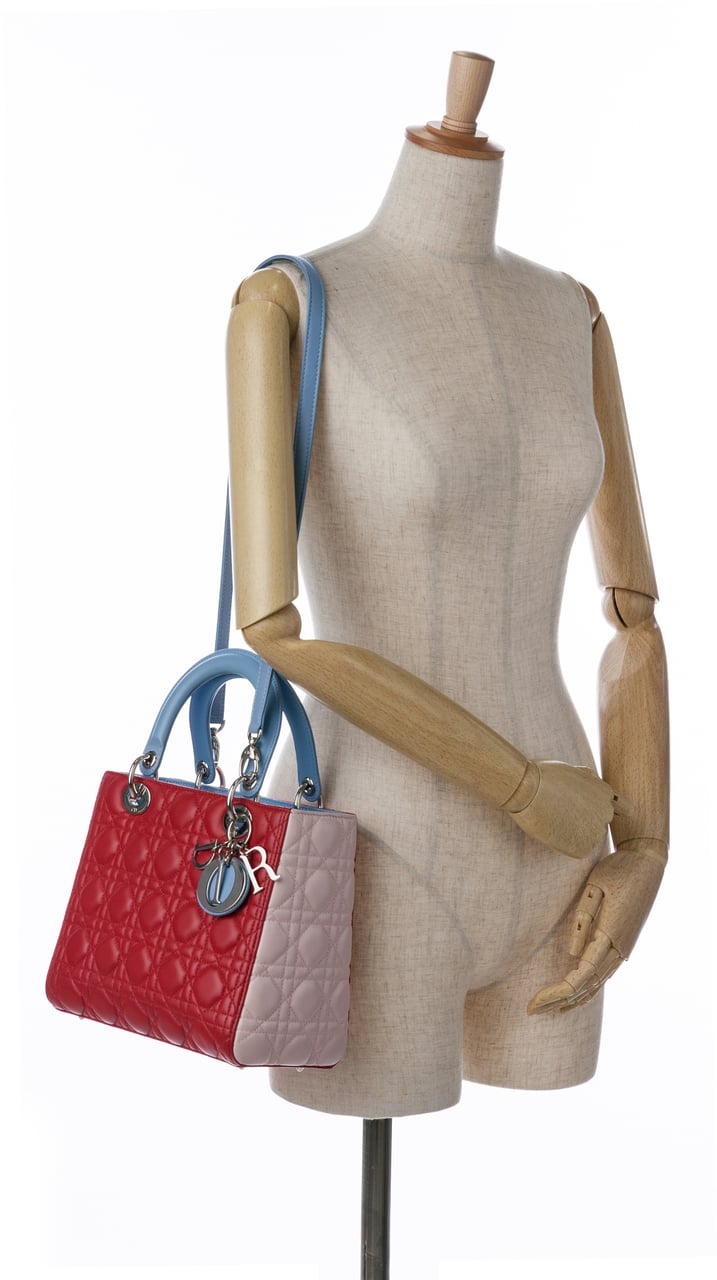 Dior Medium Tricolor Lambskin Cannage Lady Dior Rood