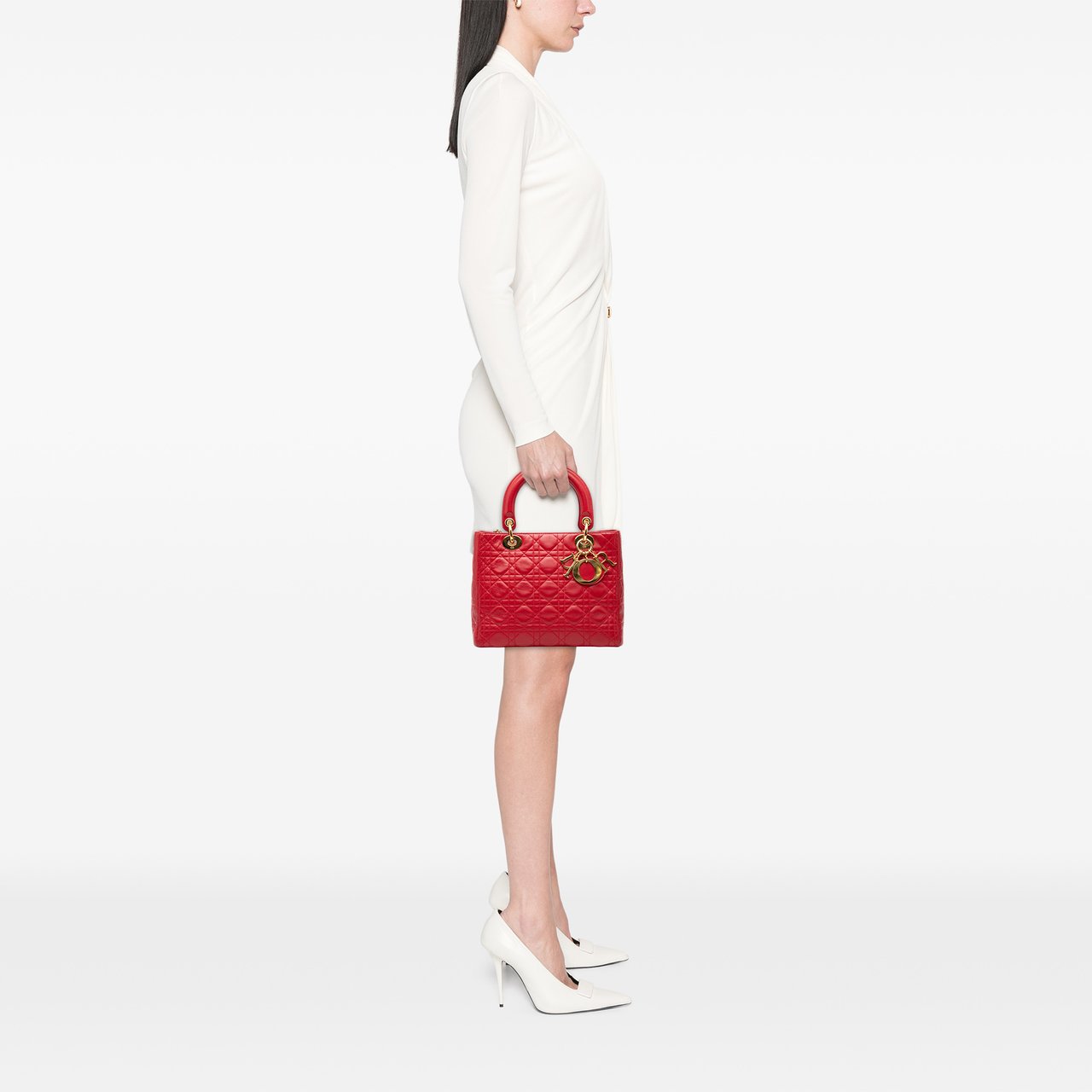Dior Medium Lambskin Cannage Lady Dior Rood