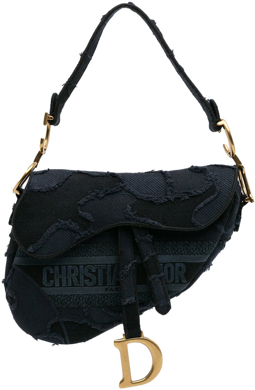 Dior Camouflage Embroidered Canvas Saddle Bag Blauw