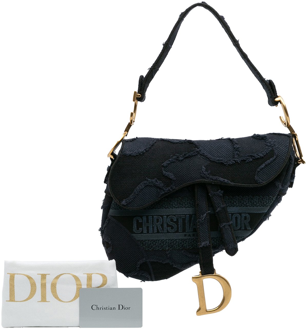 Dior Camouflage Embroidered Canvas Saddle Bag Blauw
