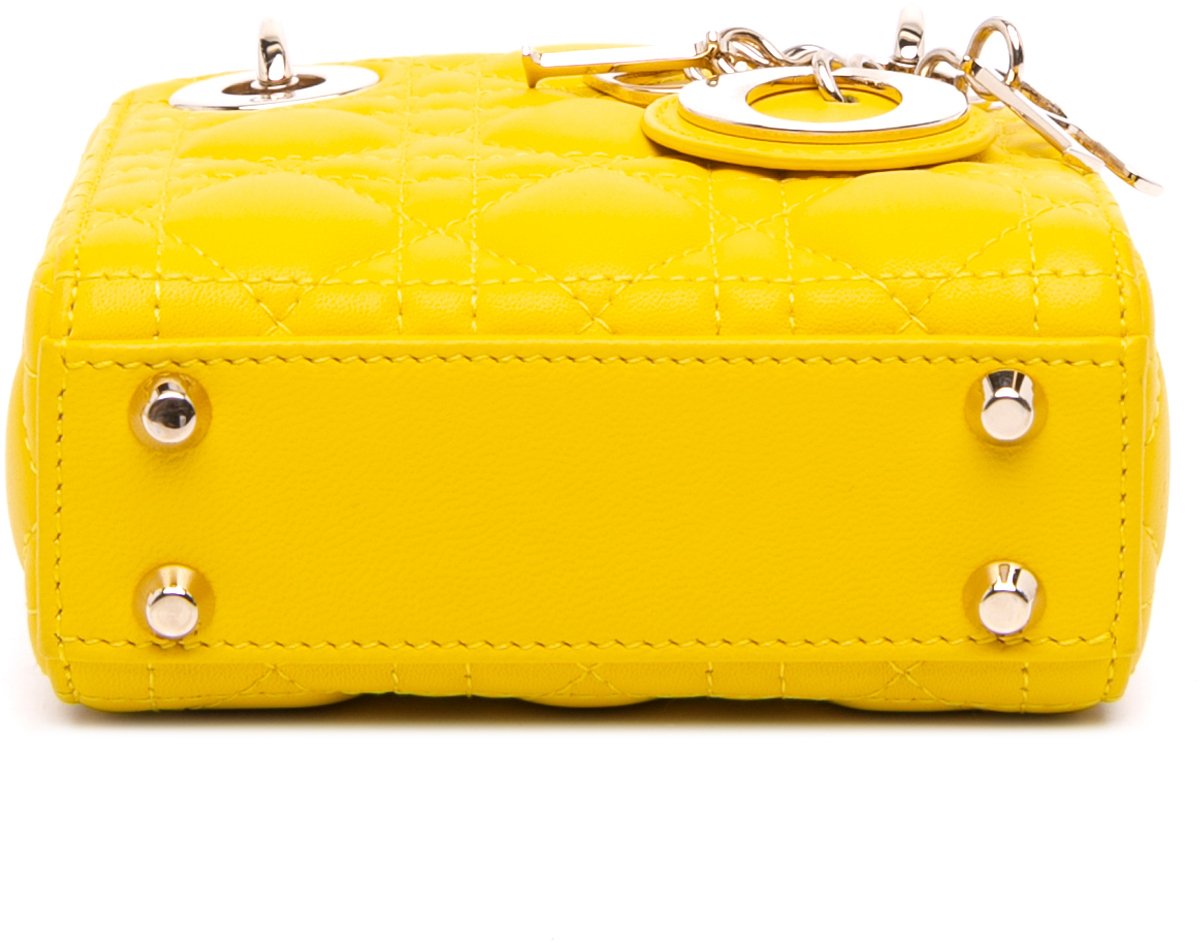 Dior Micro Lambskin Cannage Lady Dior Geel