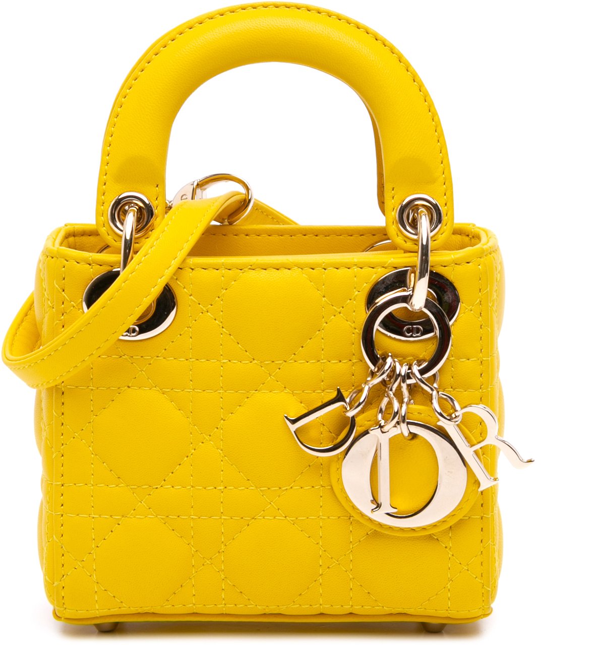 Dior Micro Lambskin Cannage Lady Dior Geel