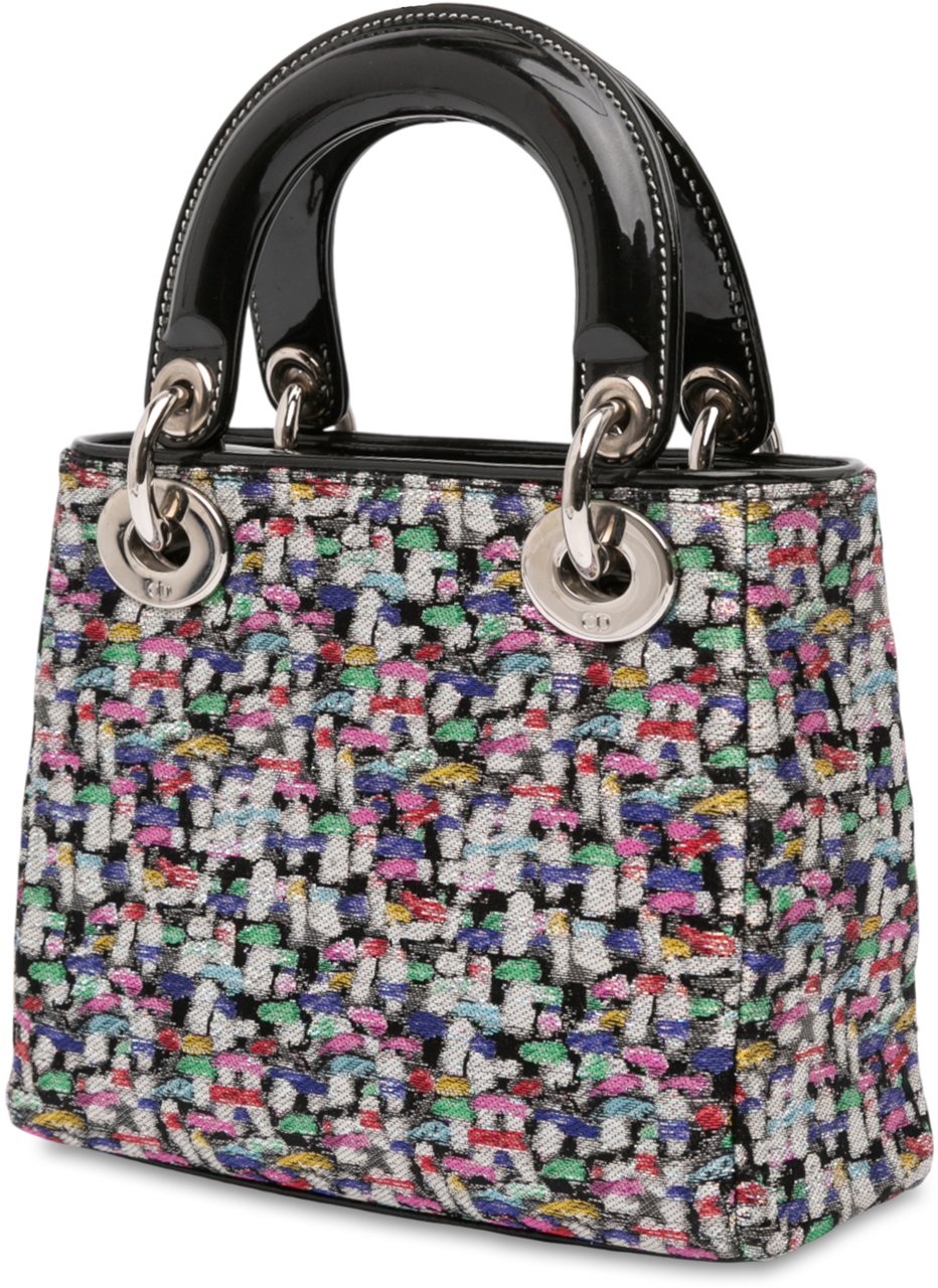Dior Mini Multicolor Metallic Fabric and Patent Leather Lady Dior Zwart