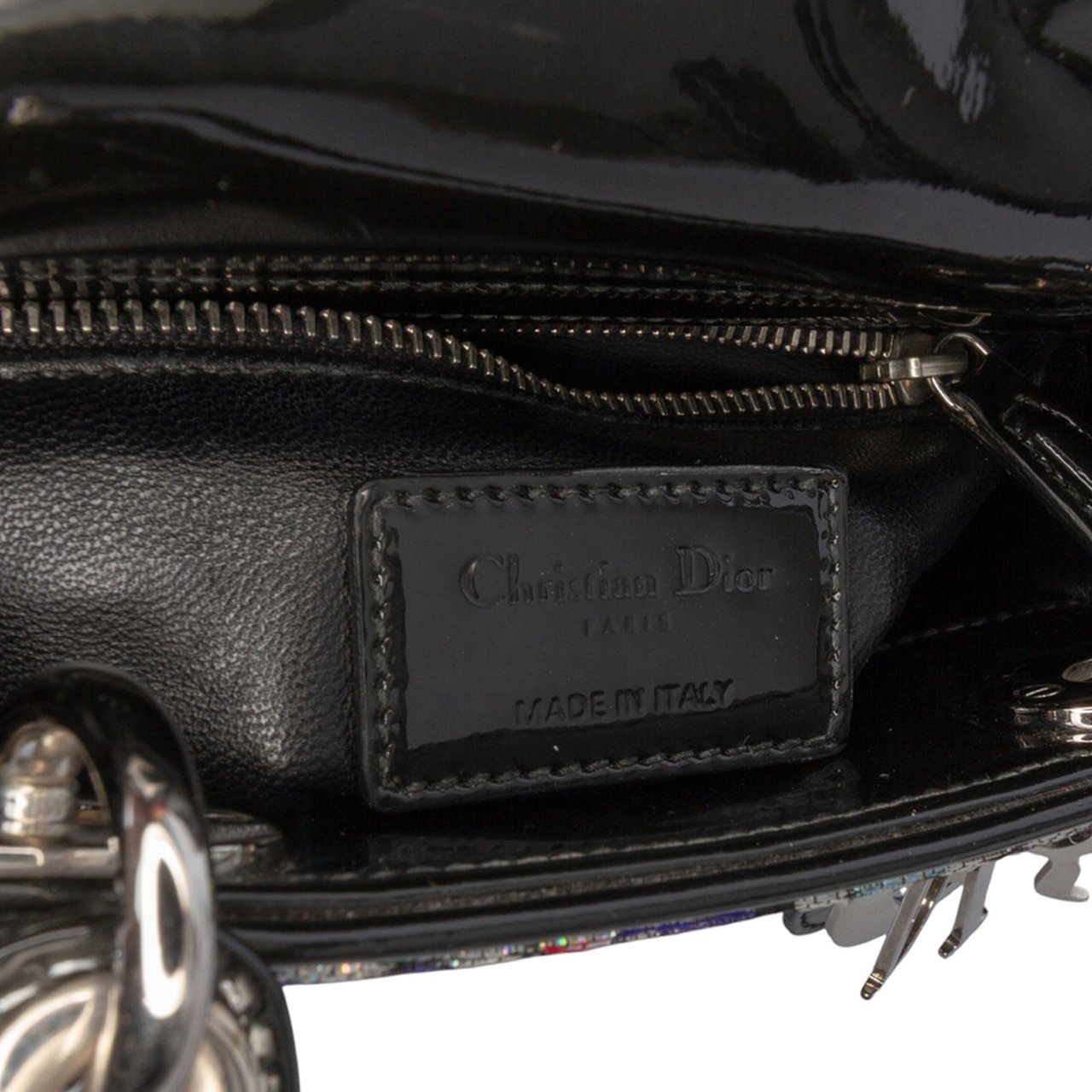 Dior Mini Multicolor Metallic Fabric and Patent Leather Lady Dior Zwart