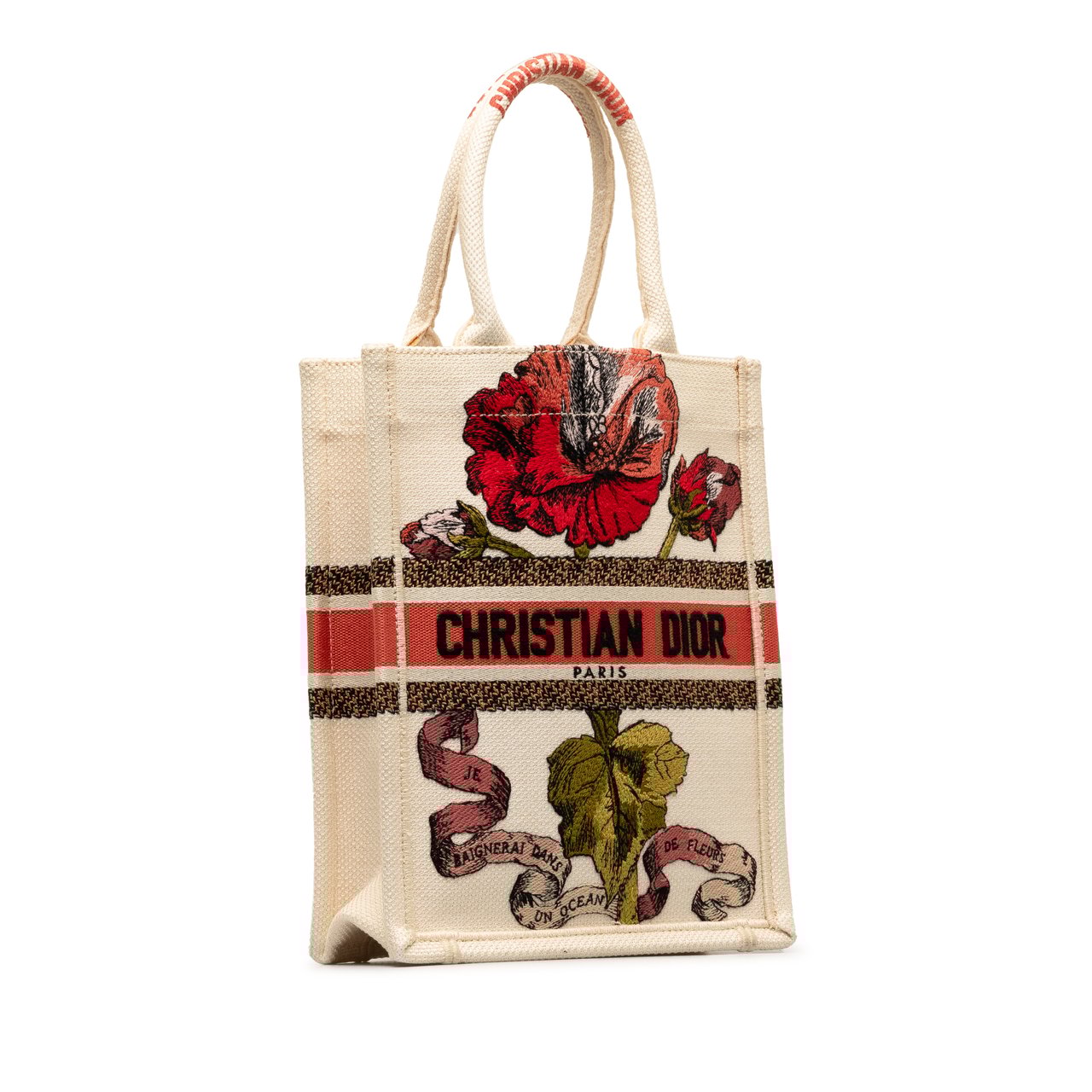 Dior Fleurs Bibliques Embroidery Vertical Book Tote Bruin