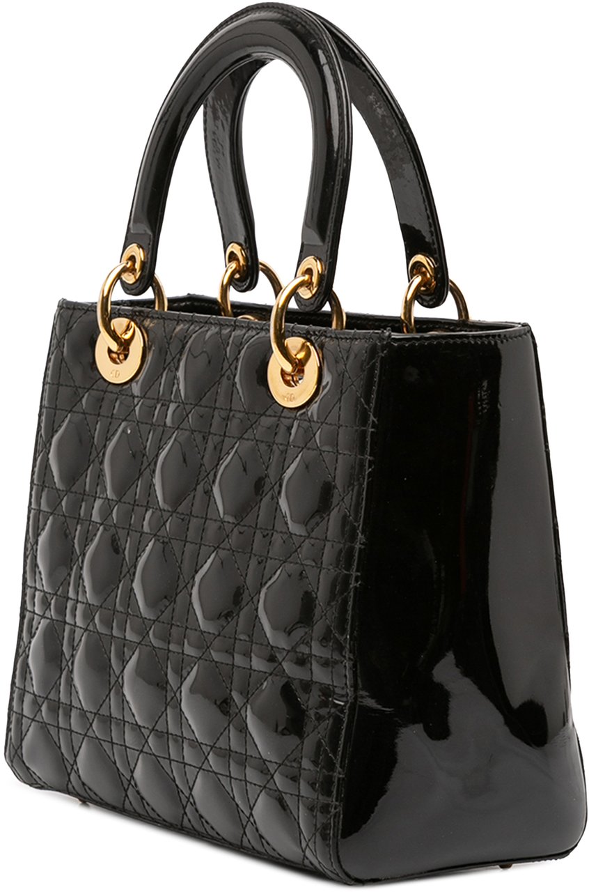 Dior Medium Patent Cannage Lady Dior Zwart