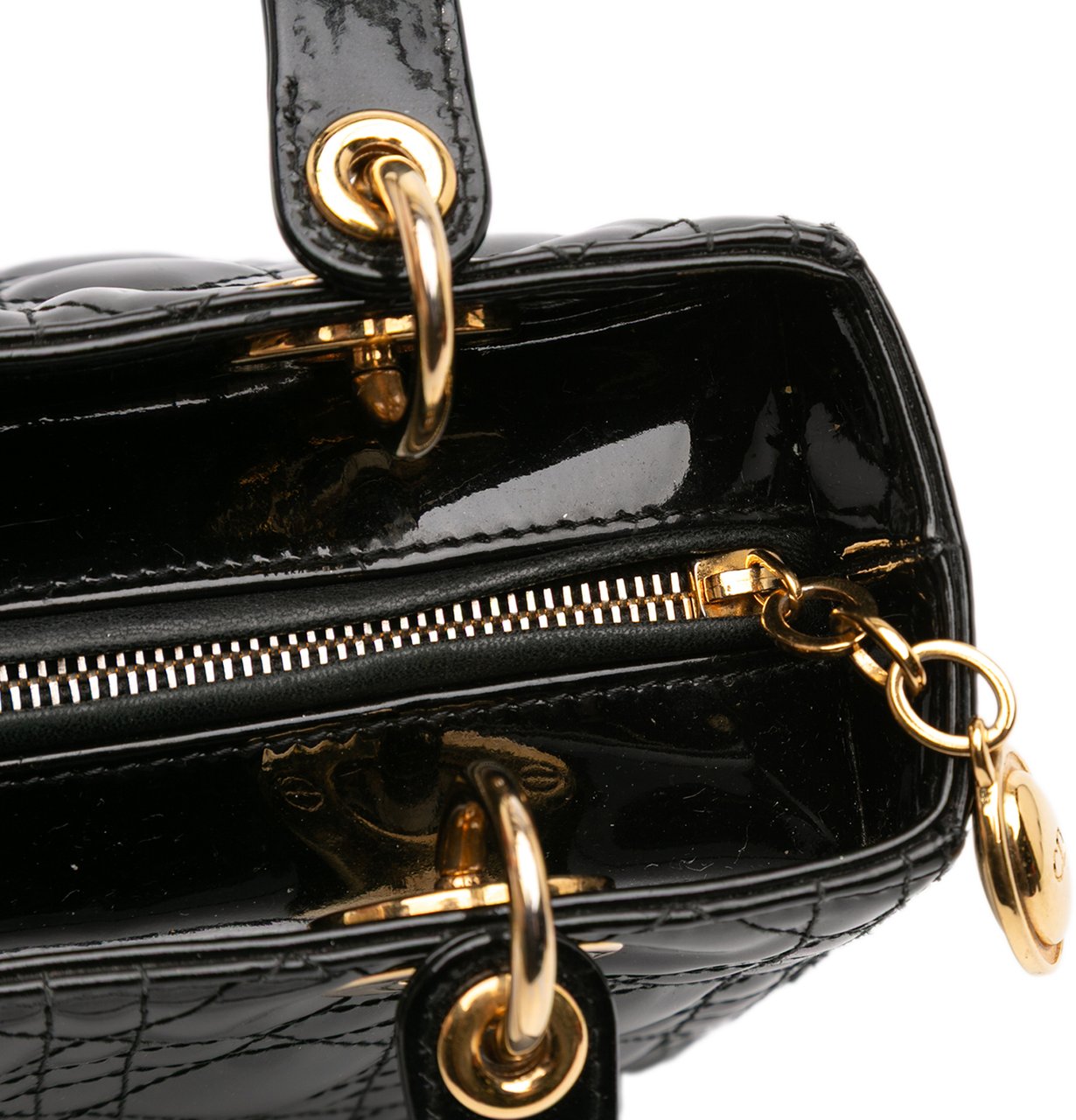 Dior Medium Patent Cannage Lady Dior Zwart