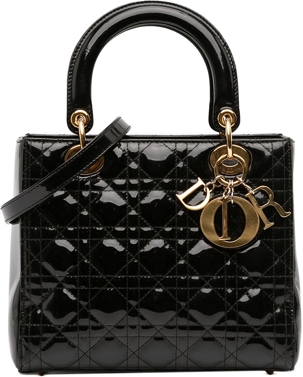 Dior Medium Patent Cannage Lady Dior Zwart
