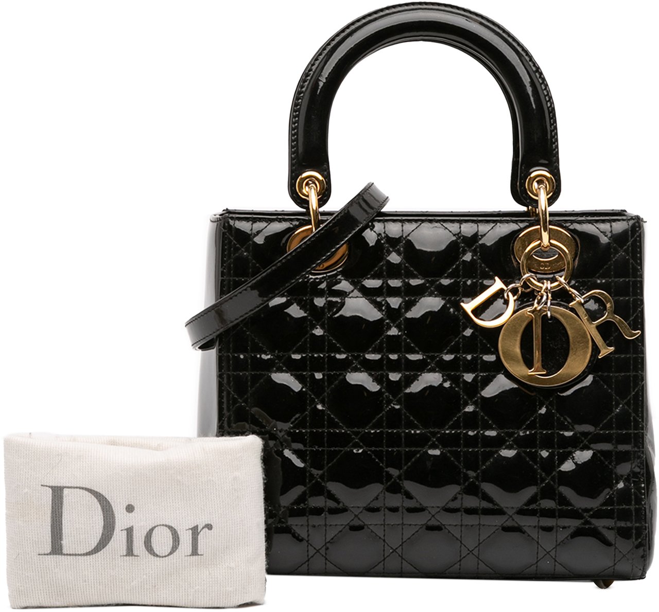 Dior Medium Patent Cannage Lady Dior Zwart