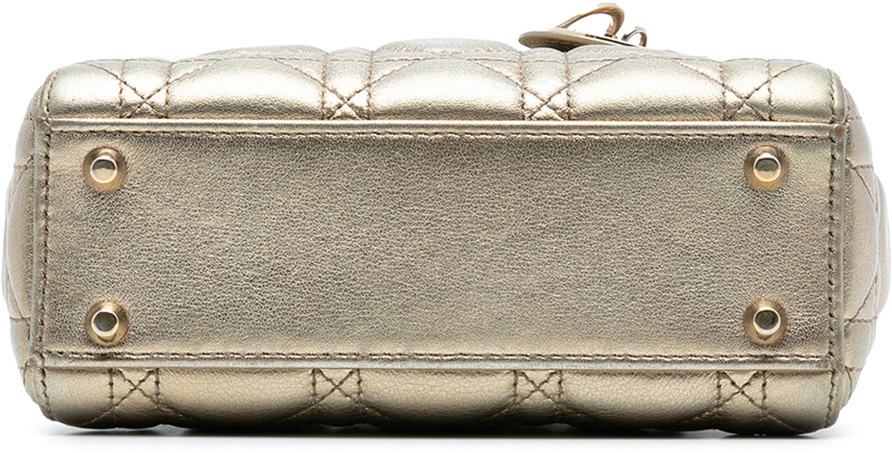 Dior Mini Metallic Lambskin Cannage Lady Dior Goud
