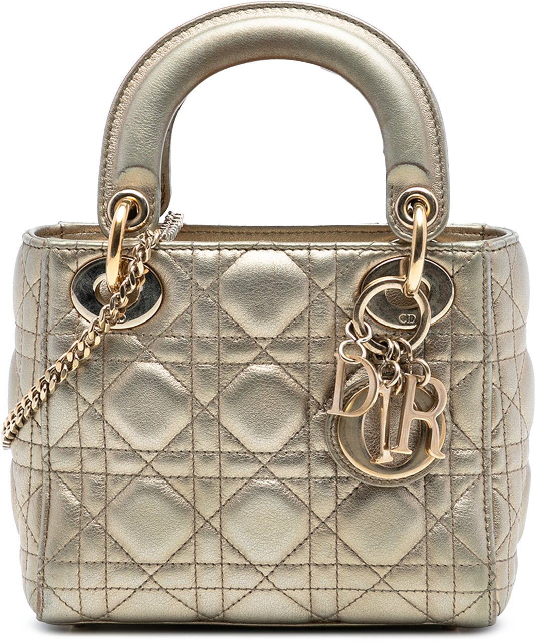 Dior Mini Metallic Lambskin Cannage Lady Dior Goud