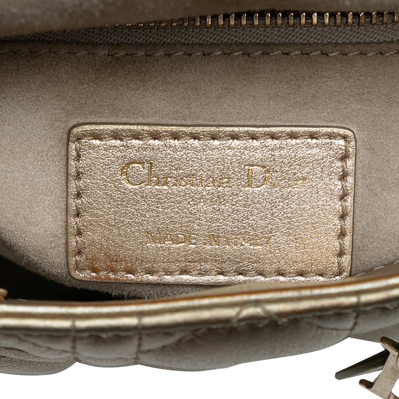 Dior Mini Metallic Lambskin Cannage Lady Dior Goud