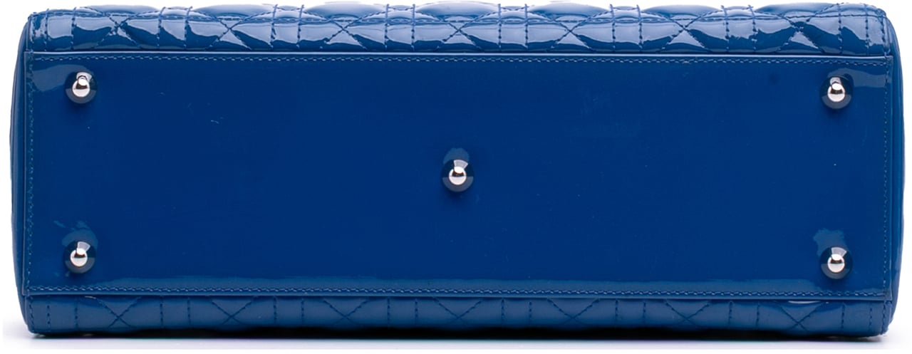 Dior Large Patent Cannage Lady Dior Blauw