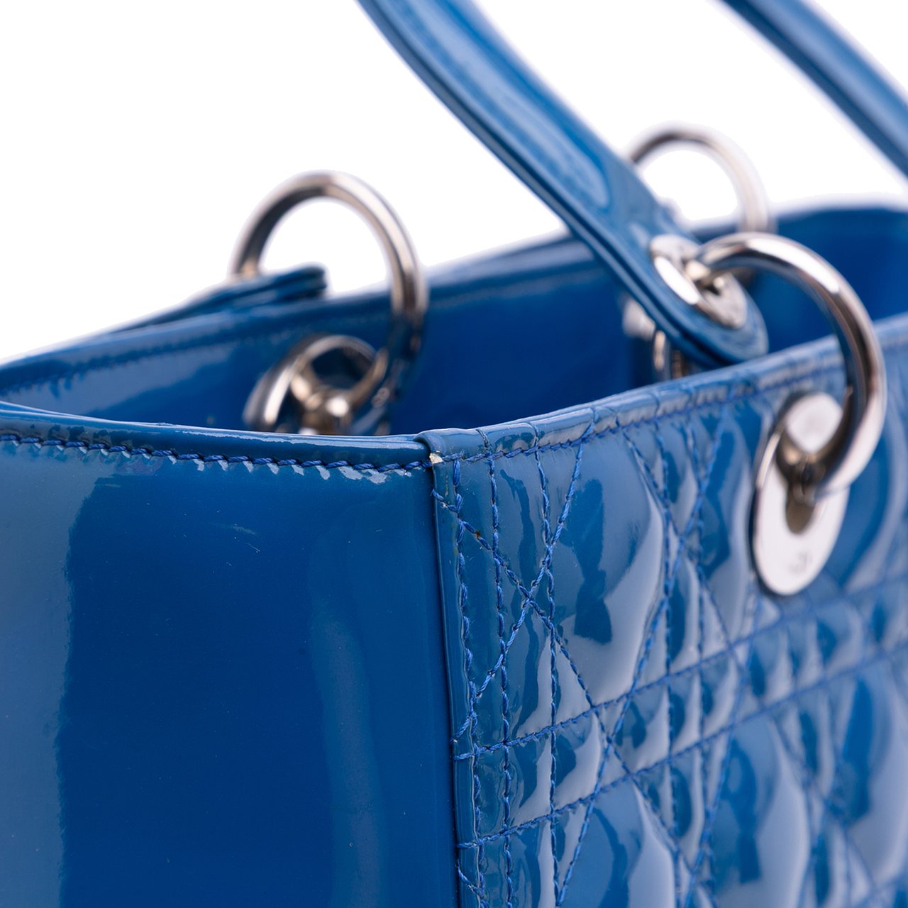 Dior Large Patent Cannage Lady Dior Blauw