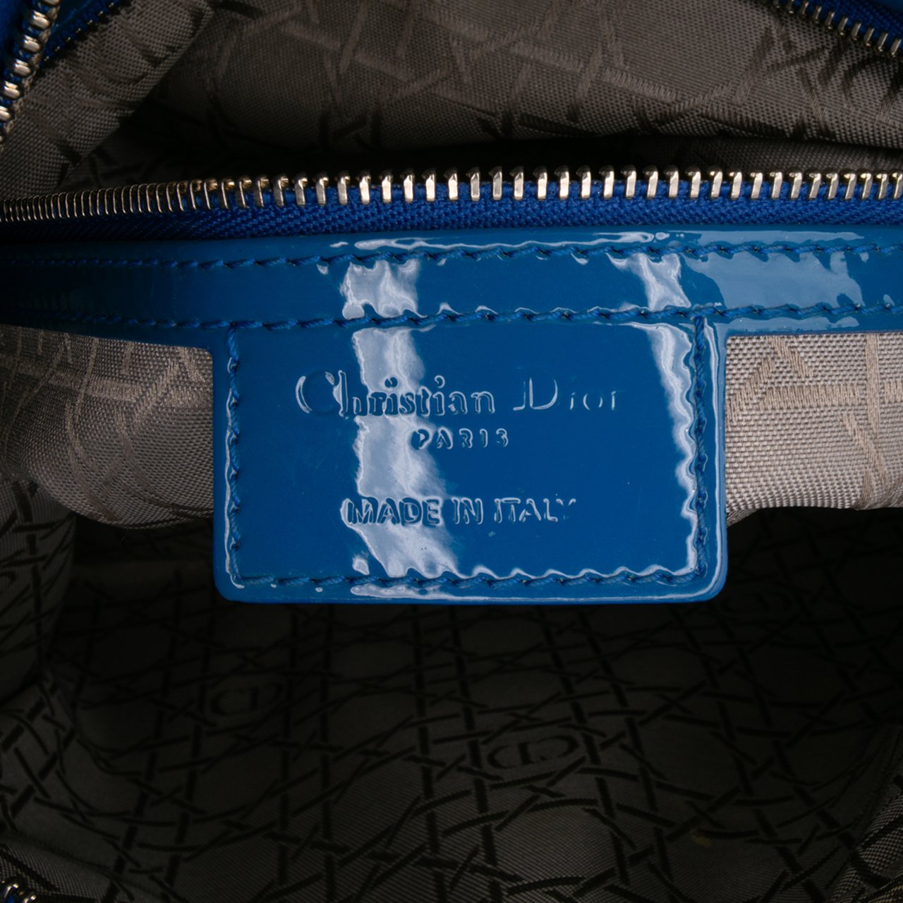 Dior Large Patent Cannage Lady Dior Blauw