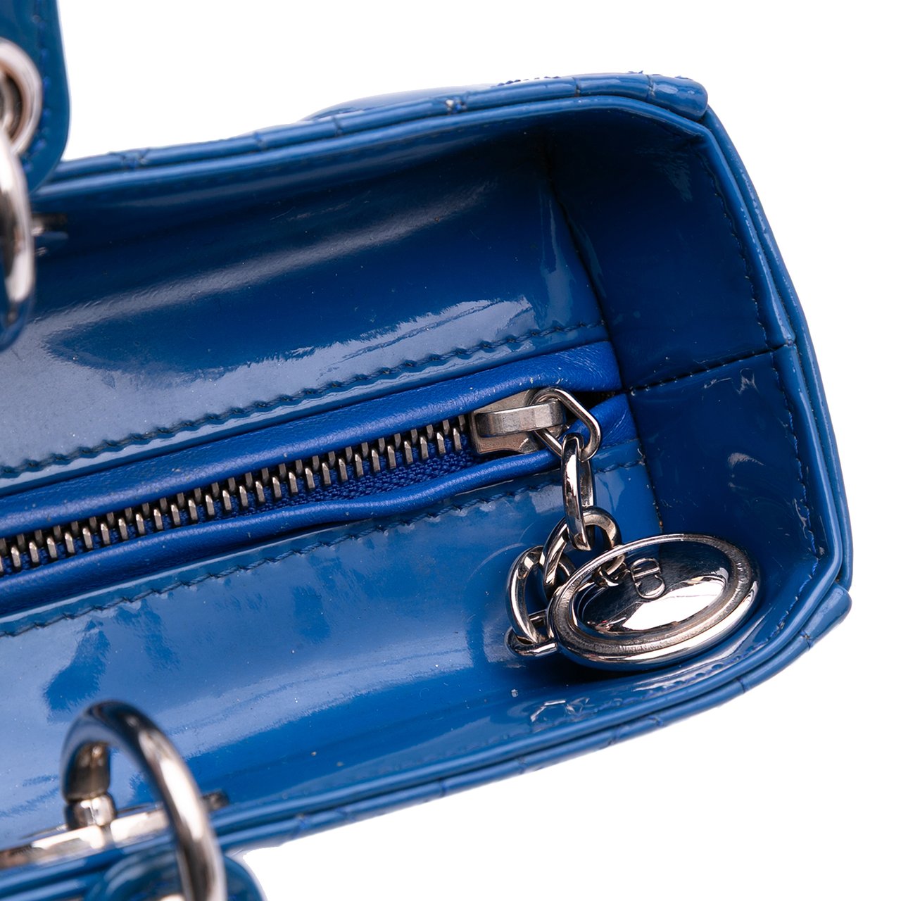 Dior Large Patent Cannage Lady Dior Blauw