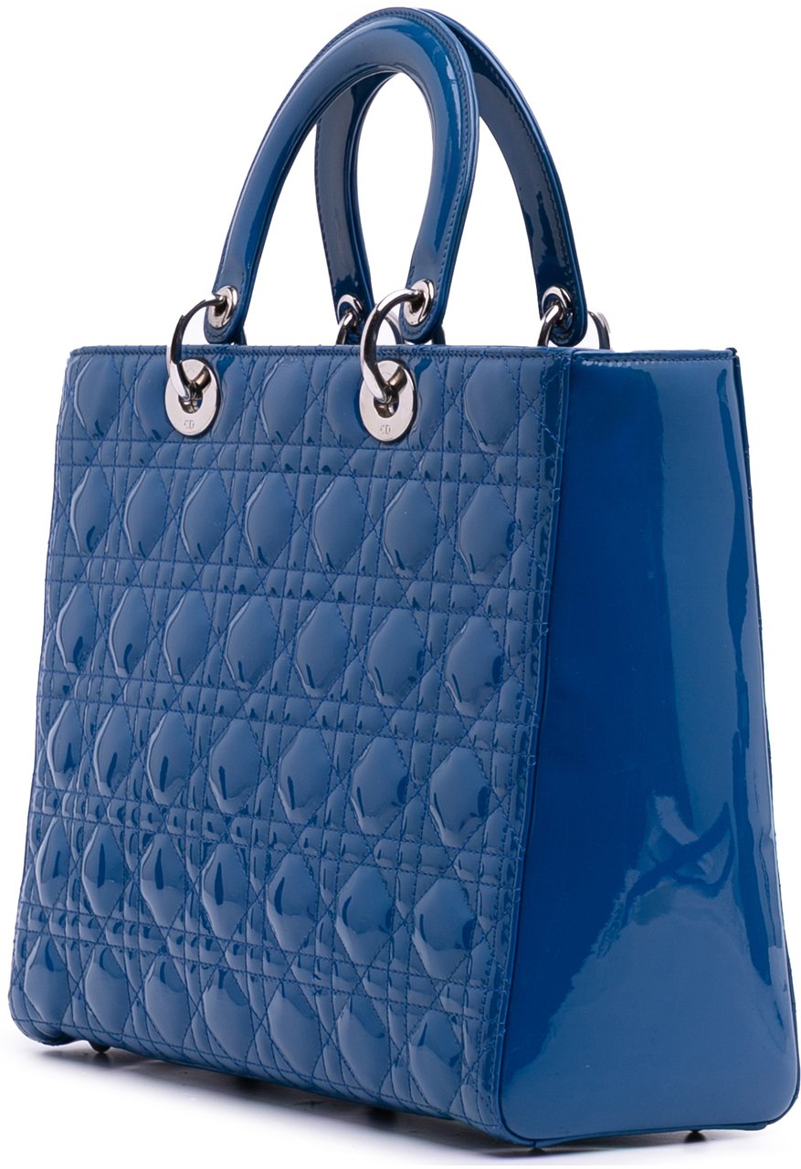 Dior Large Patent Cannage Lady Dior Blauw