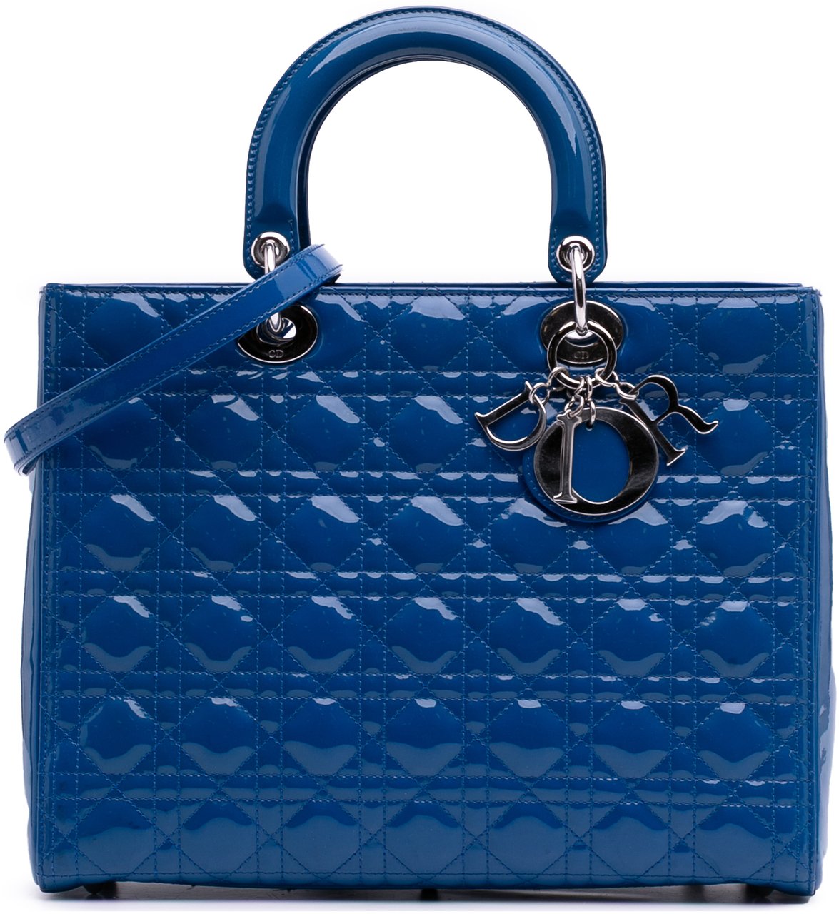 Dior Large Patent Cannage Lady Dior Blauw