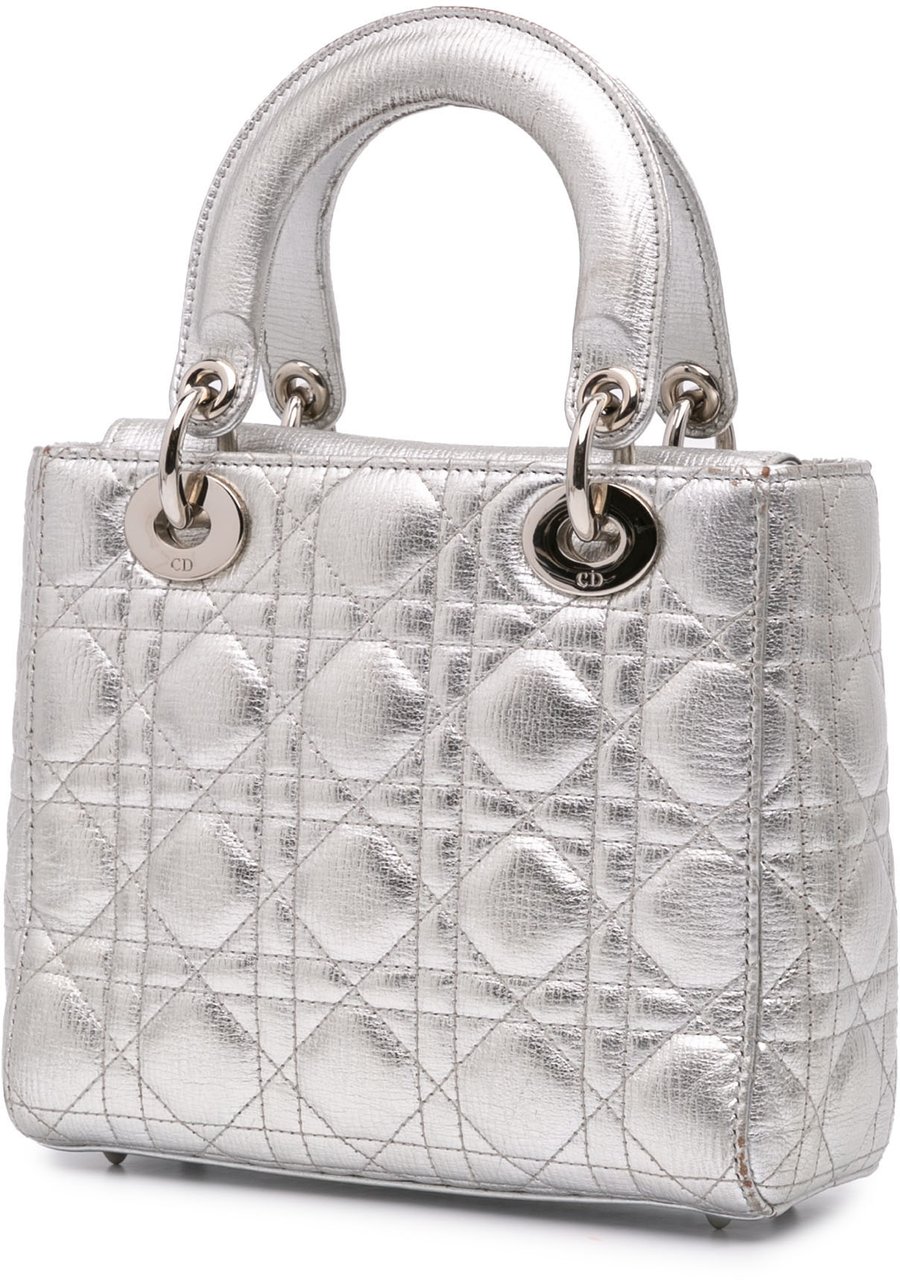 Dior Small Metallic Grained Calfskin Cannage My ABCDior Lady Dior Zilver