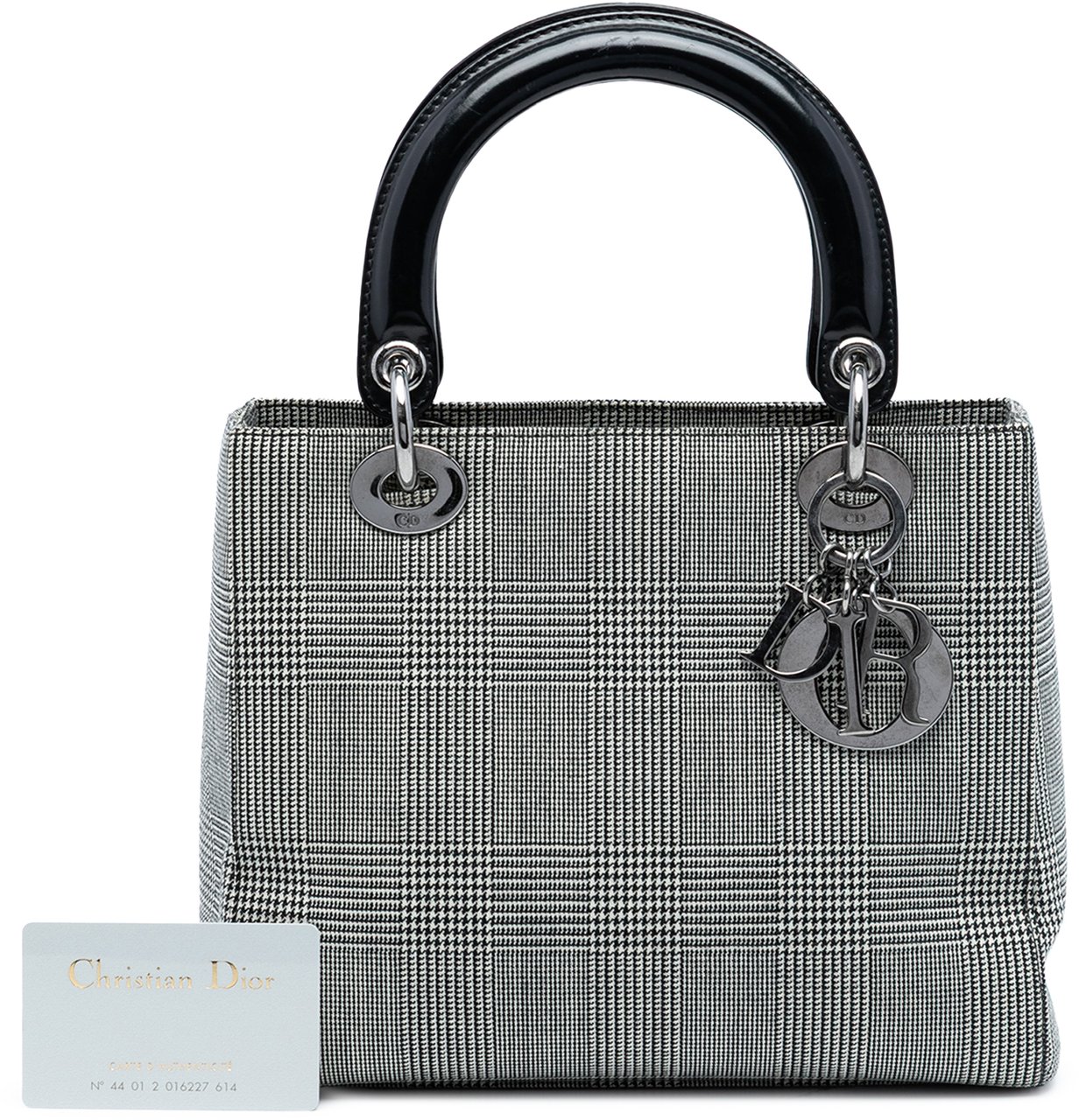 Dior Medium Canvas Houndstooth Lady Dior Grijs